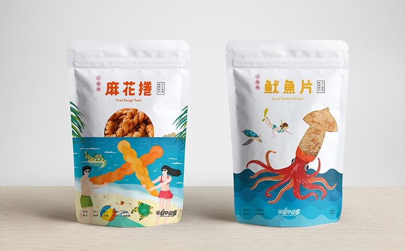 小零食包裝設計,用插畫的形式為兩種產品設計包裝